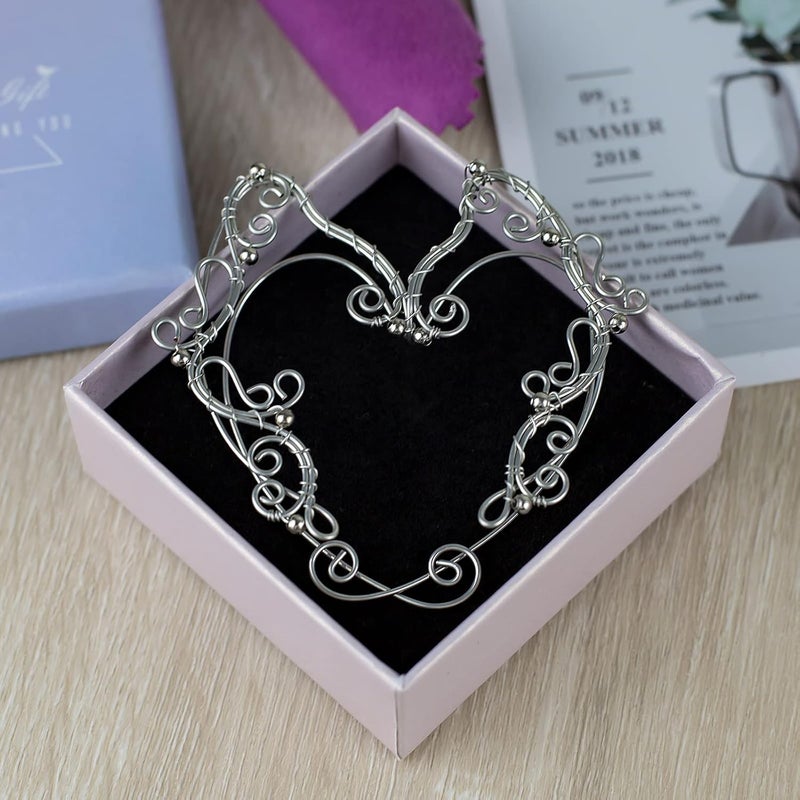 Yolmina Elven Ear Cuffs for Women, Handmade Elf Fairy Earrings Cuff Wrap Clip-on Filigree Earrings for Fantasy Fairy Halloween Costume, Cosplay, Wedding, Handcraft (Silver) - Image 2